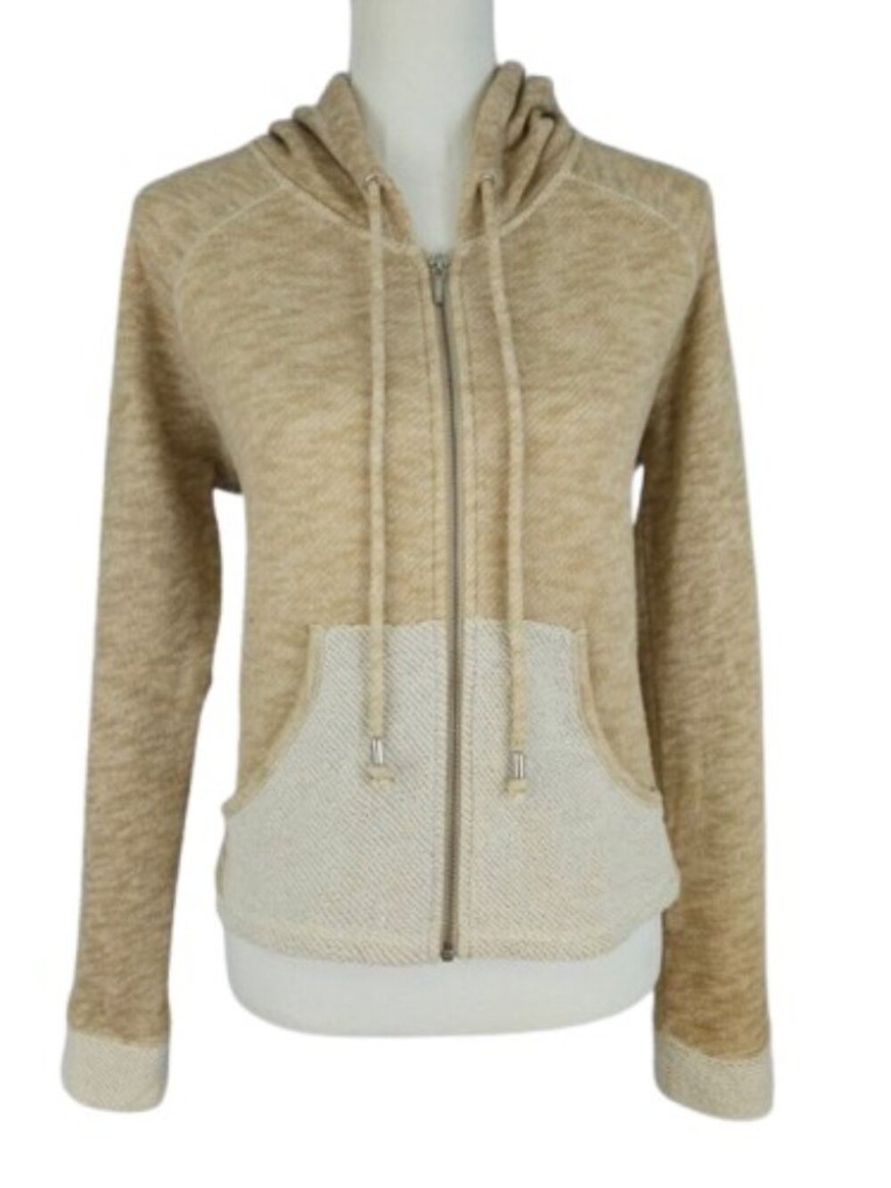 Tart Collections Tan Textured Zip Hoodie Medium Mesh Trim Cozy